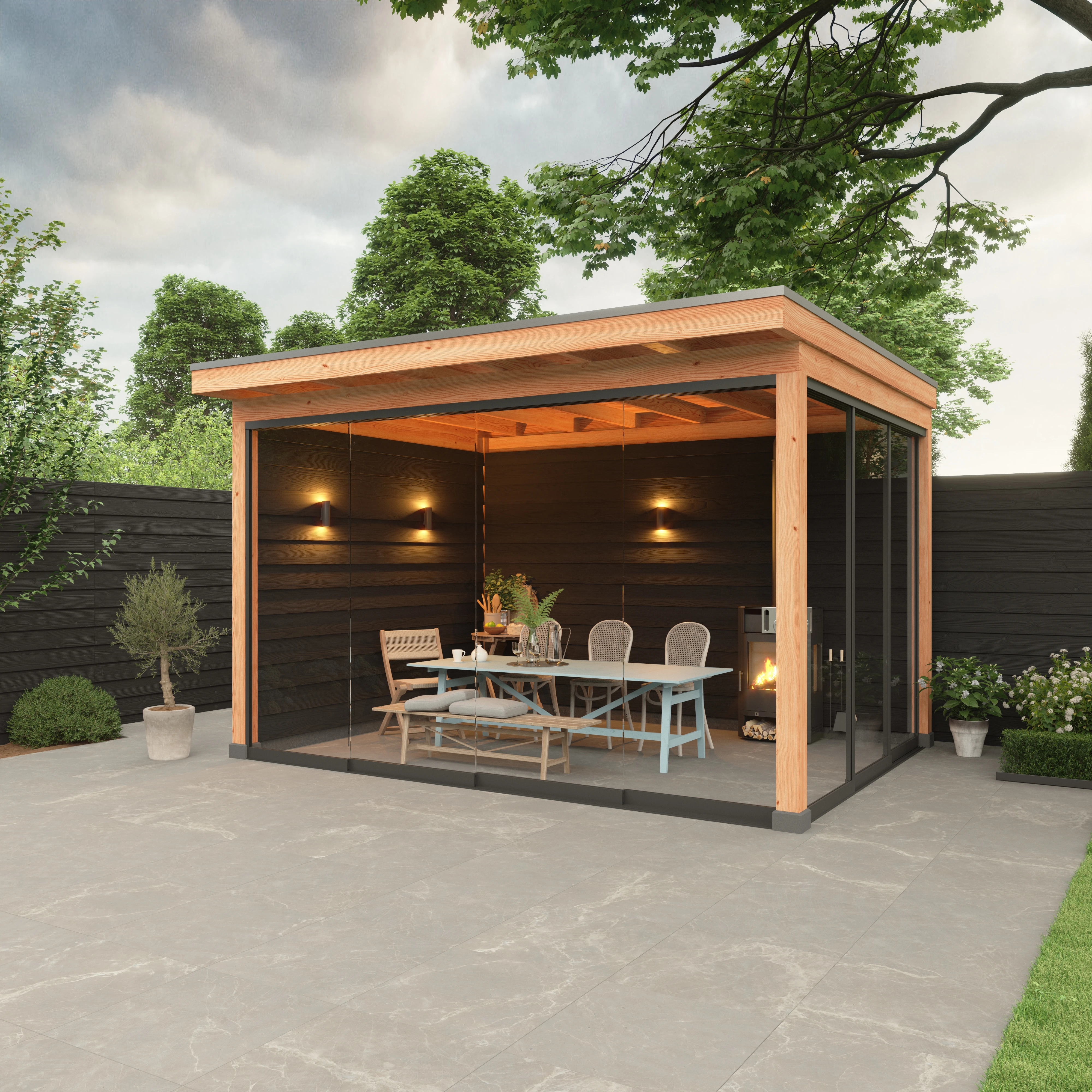 Douglas overkapping, 300 x 400, met achterwand en zijwand, Westwood Comfort Zwart - Afbeelding 2